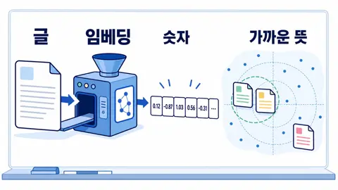 글을 임베딩으로 숫자 벡터로 바꾸고 가까운 뜻의 문서를 찾는 흐름
