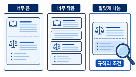 너무 크거나 작은 문서 조각과 규칙·조건을 함께 담은 알맞은 검색 단위 비교