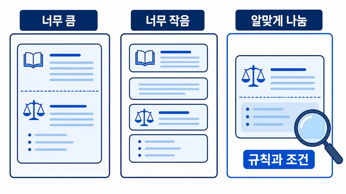 너무 크거나 작은 문서 조각과 규칙·조건을 함께 담은 알맞은 검색 단위 비교